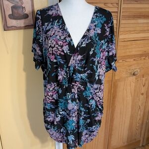 Torrid Floral V-Neck Mesh Stretch Women's Top 4X